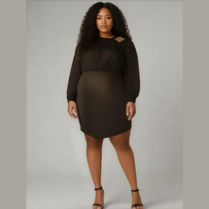 BloomChic Plus Size Long Sleeve Mock Neck Sheer Midi Dress